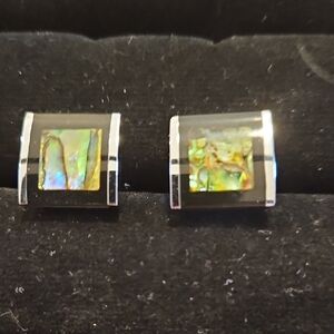 Elegant Silver and Green-Blue Abalone Cufflinks